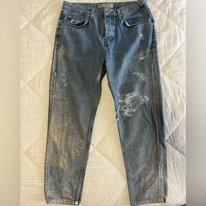 Topshop Sparkly/Metallic Distressed Jeans